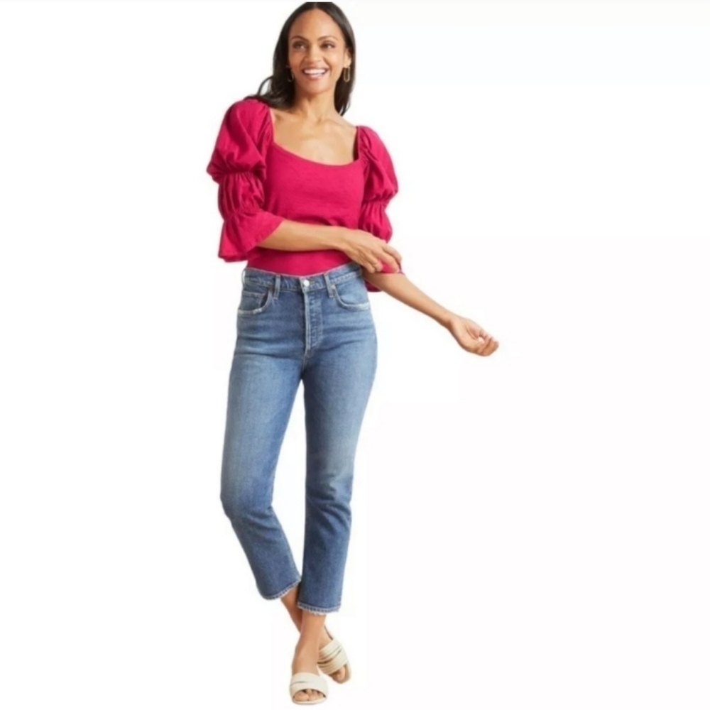 Anthropologie Nation LTD Hillary Romance Puff Sleeve Tee in Berry Size XS